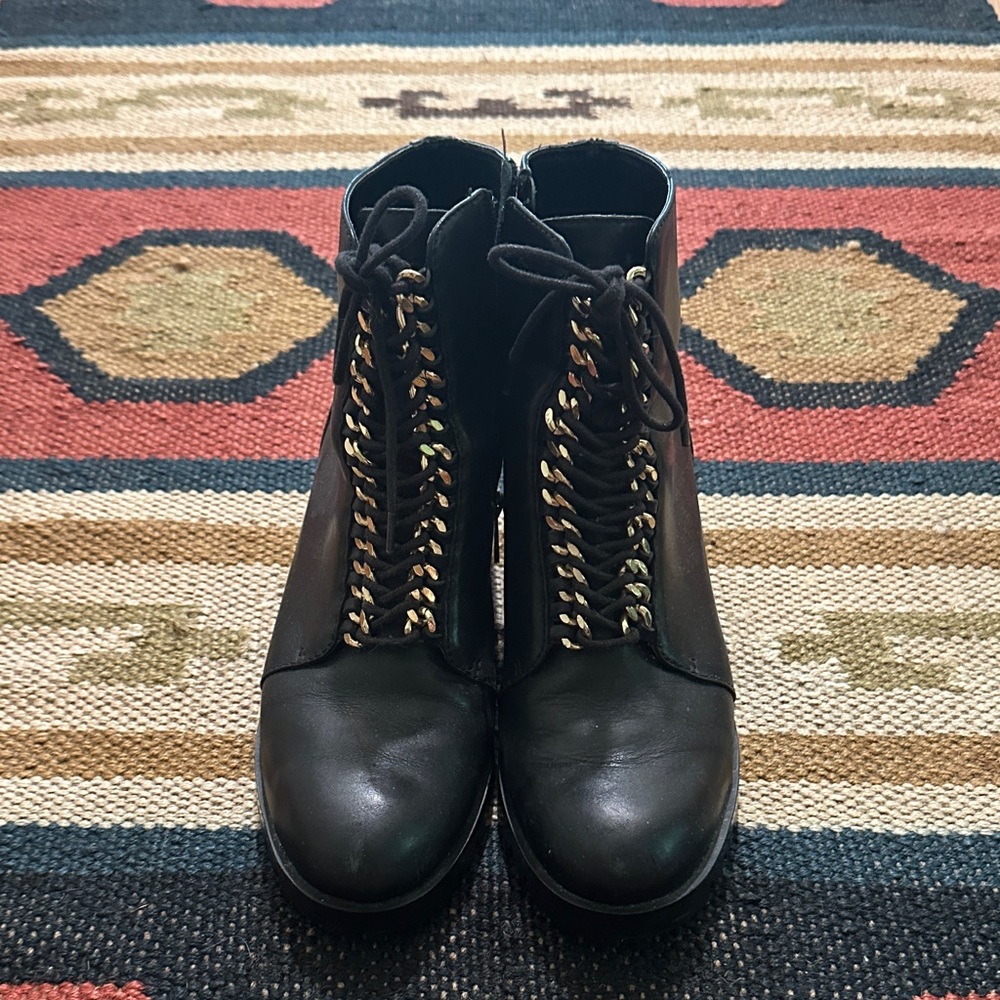 Karl Lagerfeld Black and Gold Combat Boots